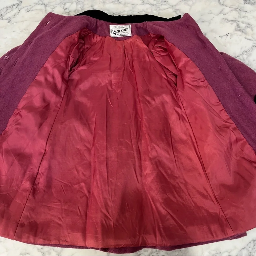 Vintage Rothschild Girls 4 Wool Coat Purple Black Velvet Bows Union Tag USA